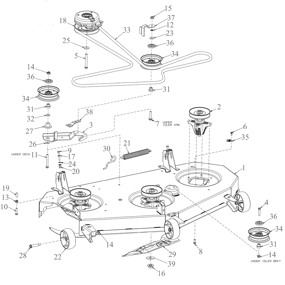Deck Diagram and Parts List for ZT1-50KH (17CLA10)(2022) Cub Cadet Lawn Tractor